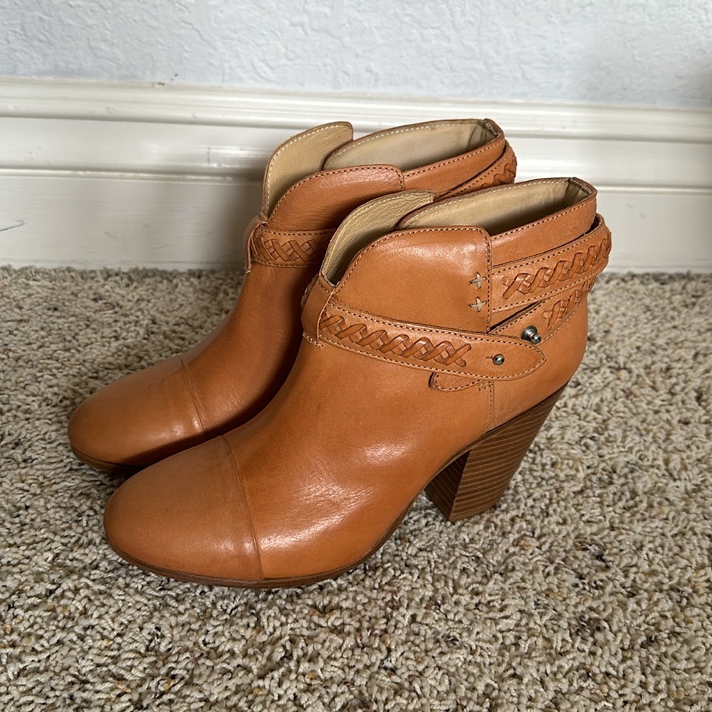 Rag & Bone Womens 8.5 38.5 Harrow Ankle Boot Tan Leather Natural Woven New Box - Picture 5 of 7